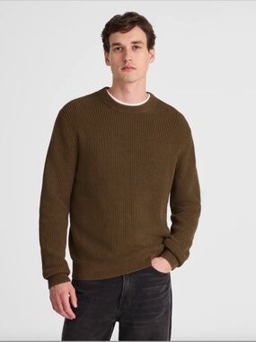 Madewell Men's Cotton Shaker-Stitch Crewneck Sweater, Dark Mocha, Medium NW846